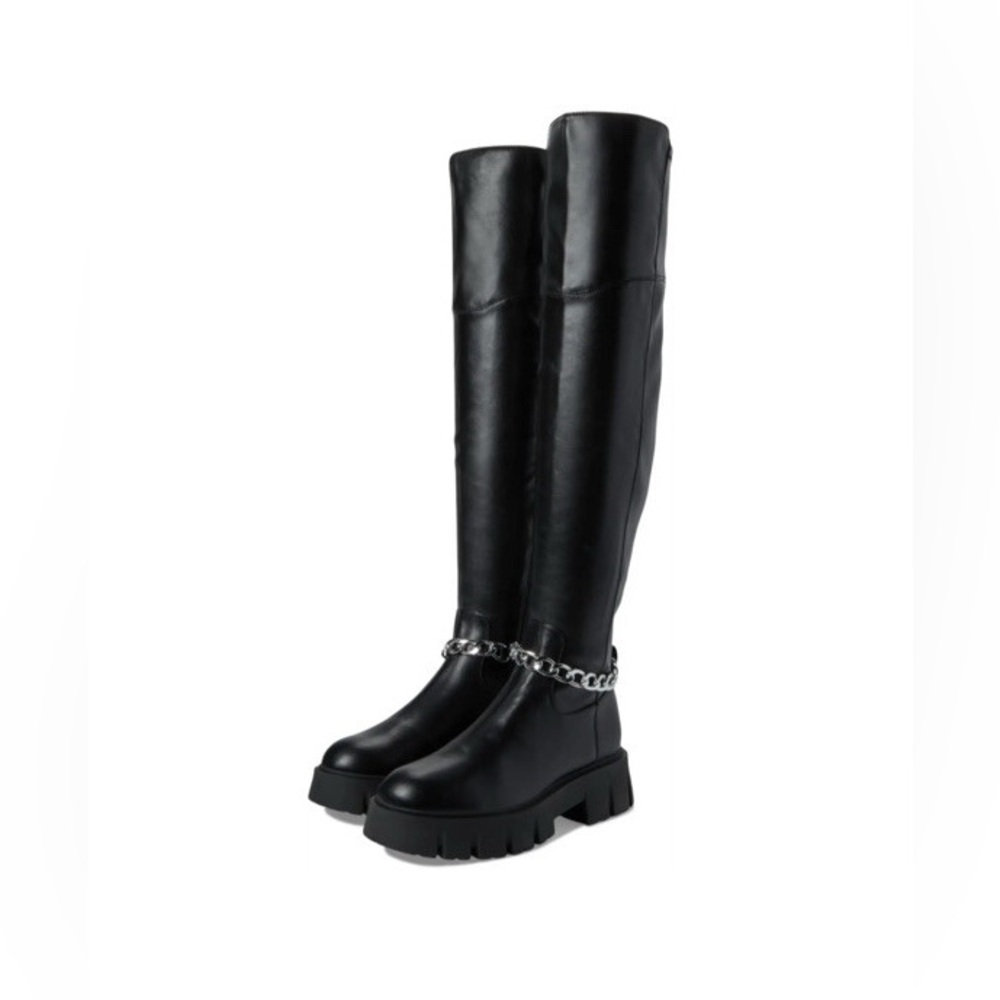 G By Guess Coen Tall Platform Boots Over The Knee Chain Chunky Festival Goth - Picture 2 of 13